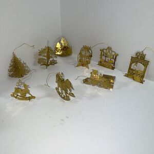 Danbury Mint 23K Gold Plated Christmas Ornament 9 Piece Lot Vintage 80’s Detail